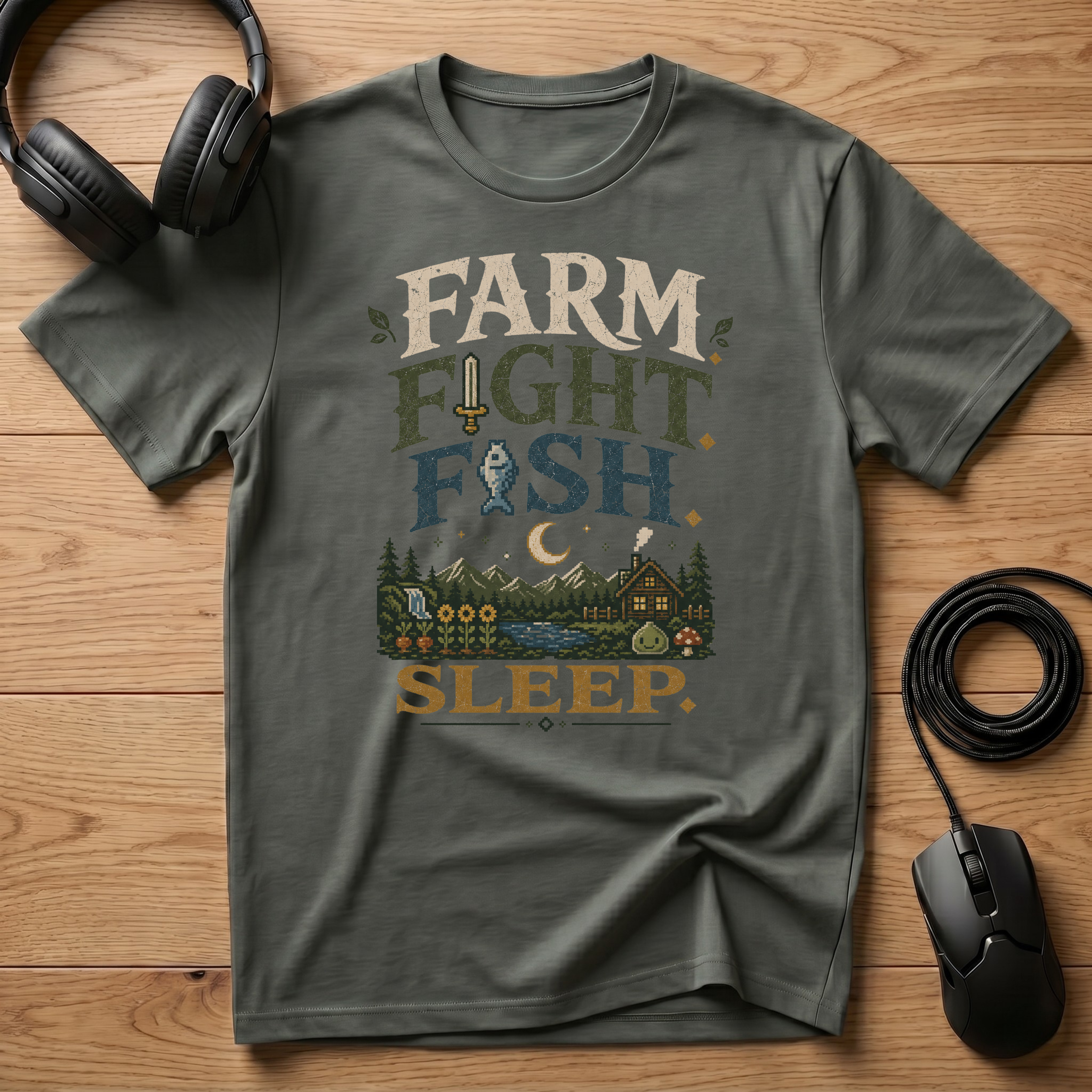 Farm. Fight. Fish. Sleep. T-Shirt