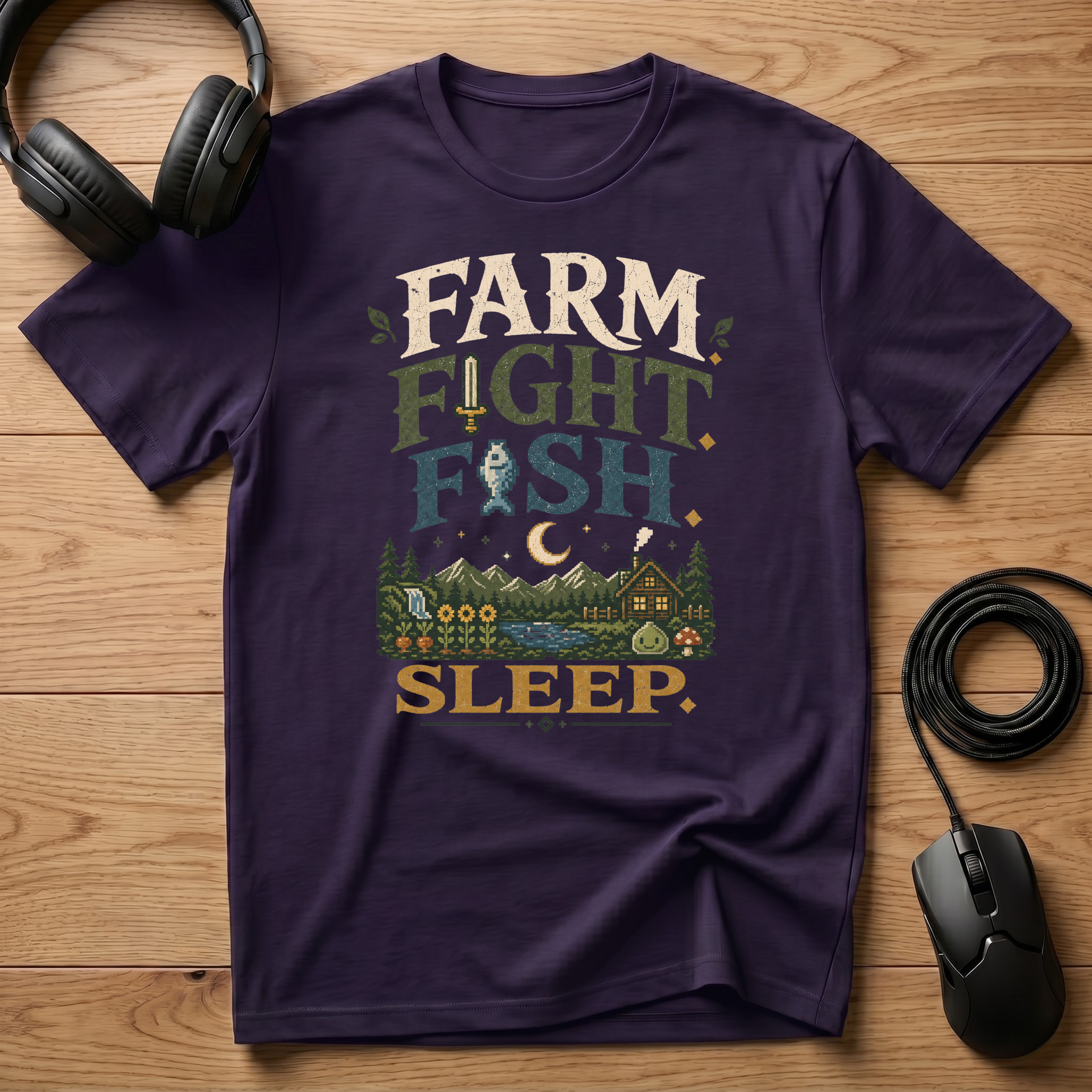 Farm. Fight. Fish. Sleep. T-Shirt